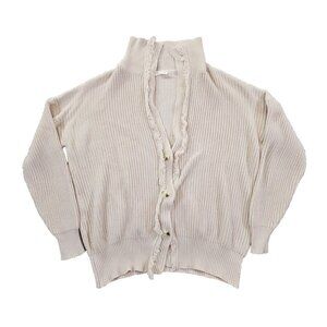 Miss Love Chunky Knit Fringe Button Cardigan Women's Size Large Tan EUC Gorpcore